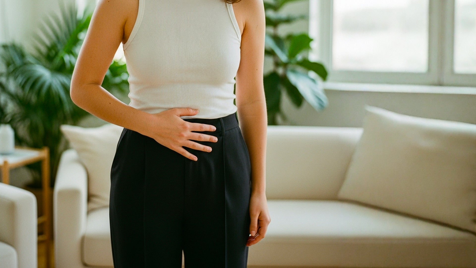 Femme souffrant de douleurs menstruelles intenses (dysménorrhée) au niveau du bas-ventre