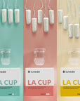 Équivalent en tampons des trois tailles de La Cup Luneale (S, M, L) : cups menstruelles françaises innovantes, conçues pour remplacer 4 à 6 tampons par utilisation. Protection périodique durable idéale pour tous les flux menstruels, légers à abondants.