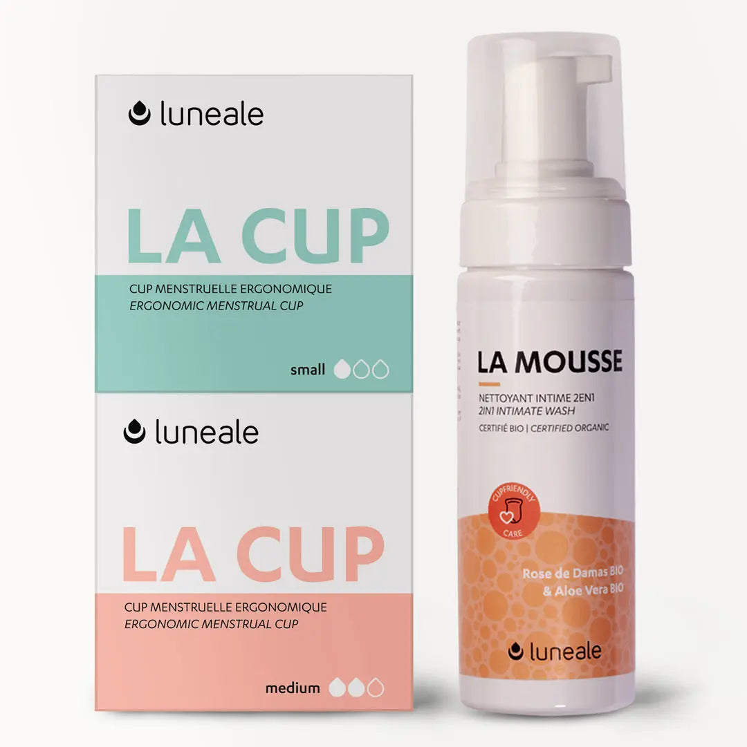 Pack Duo Luneale- 2 cups menstruelles S et M + La Mousse nettoyant intime BIO